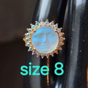 Kirk's Folly Aurora borealis Rhinestone moon face ring gold tone size 8
